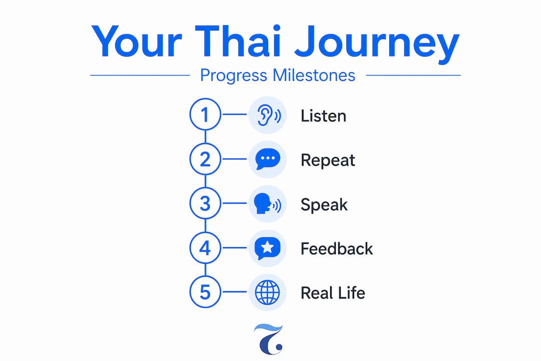Infographic showing steps of Thai language learning