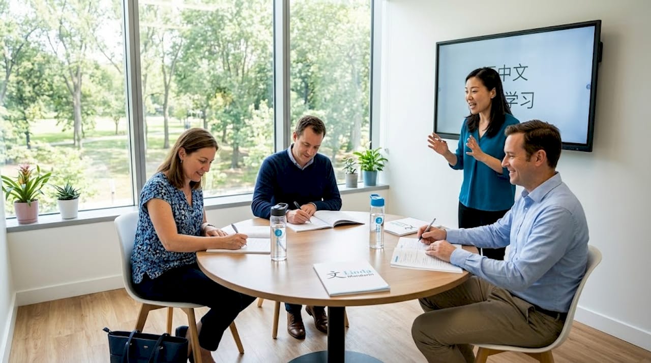 Small adult classroom during Mandarin lesson