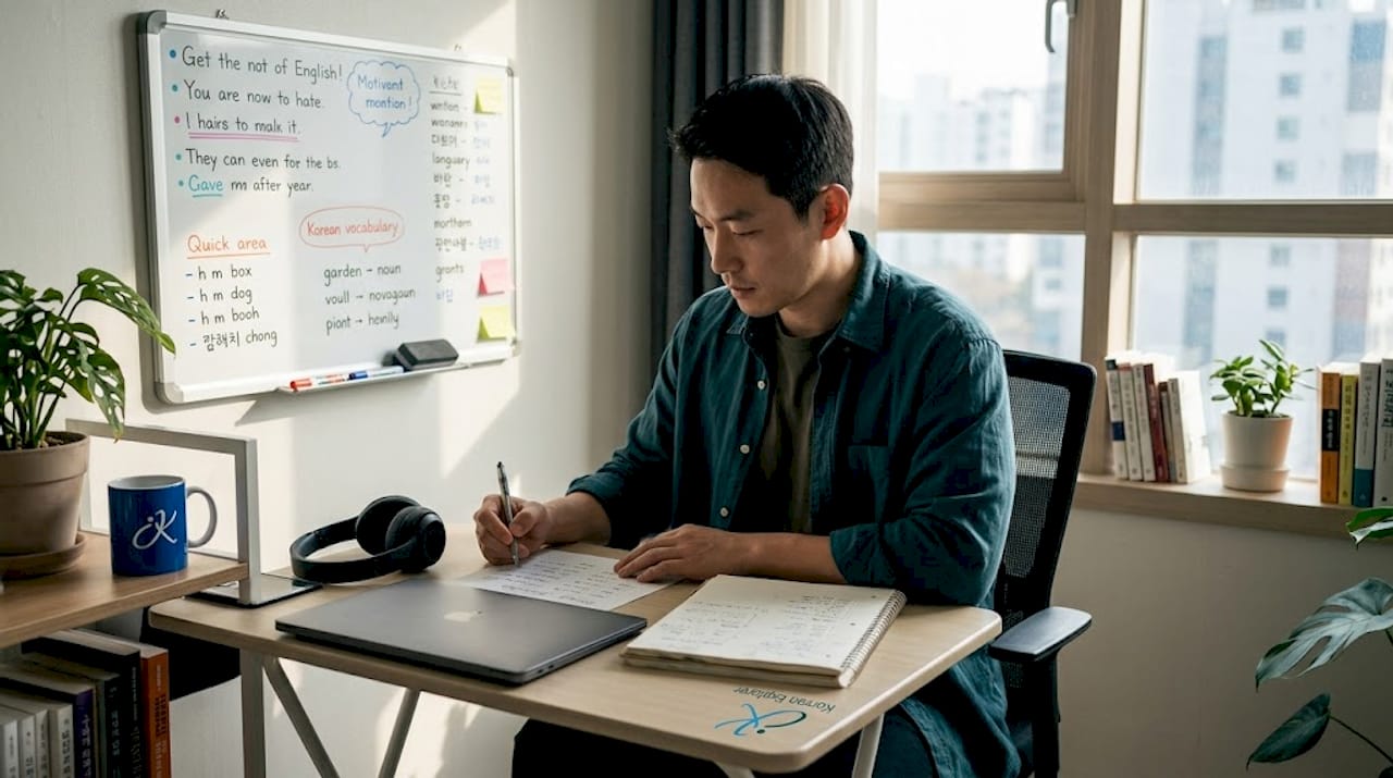 Man organizing quiet home study space