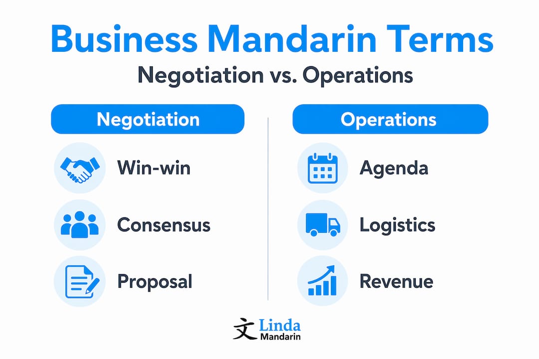 Infographic contrasting negotiation and operations terms
