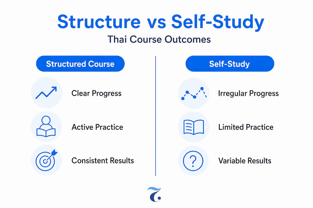 Infographic comparing structured Thai courses and self-study