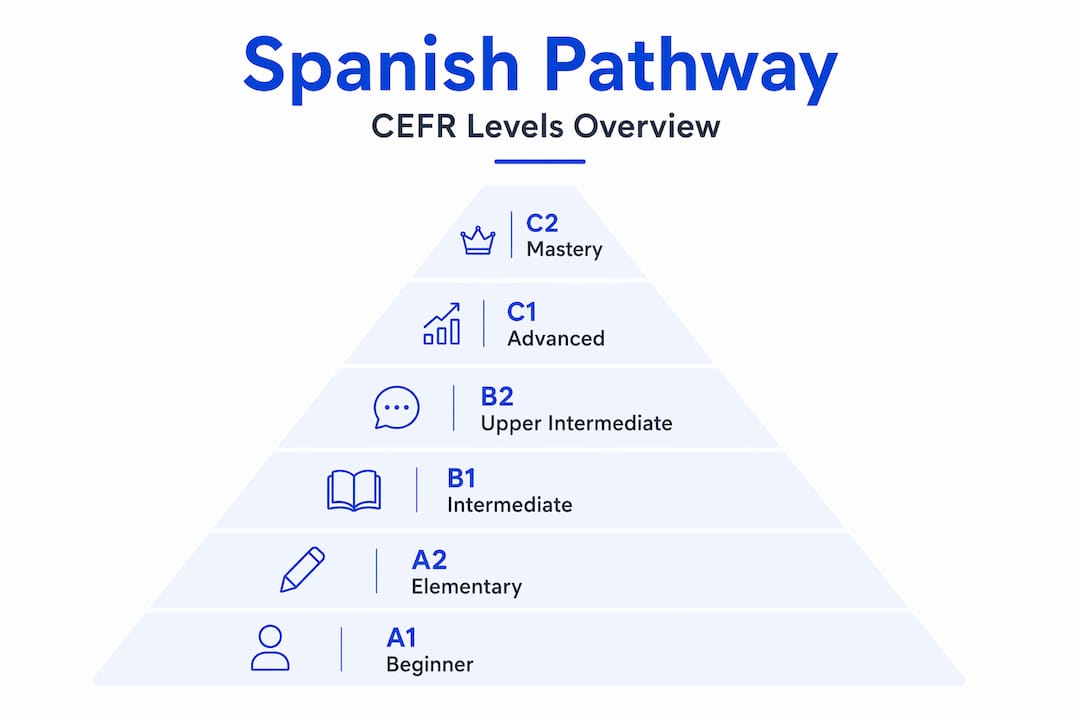 Spanish CEFR level pyramid from beginner to mastery