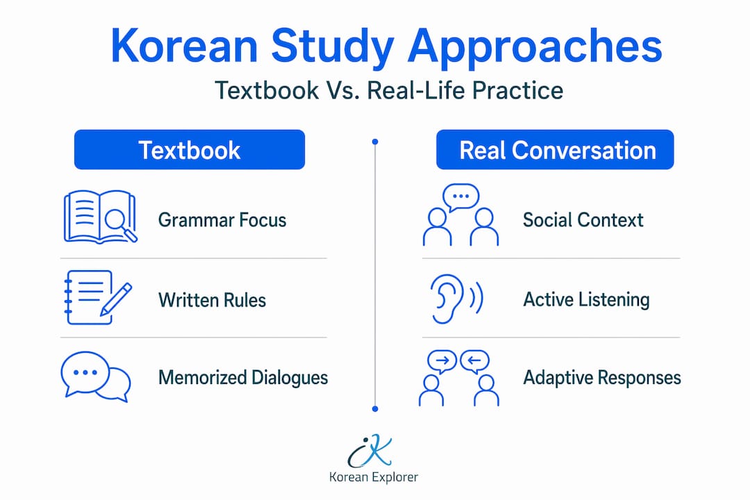Comparison chart: textbook versus real Korean skills
