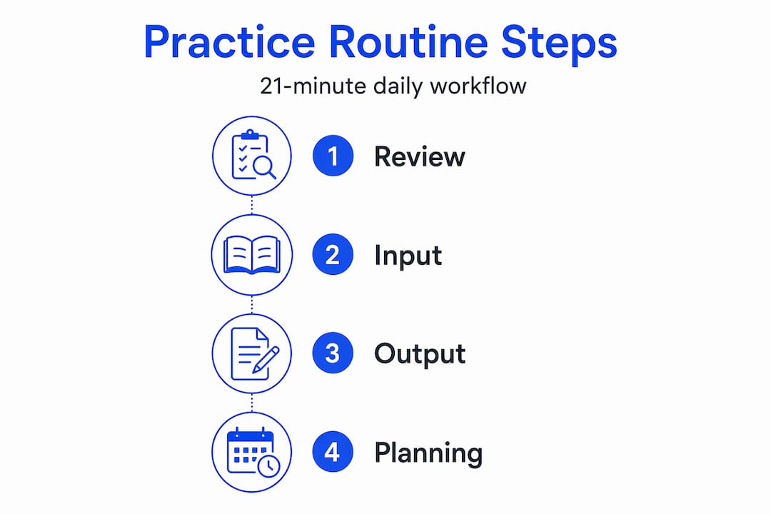 Infographic showing daily Spanish practice routine