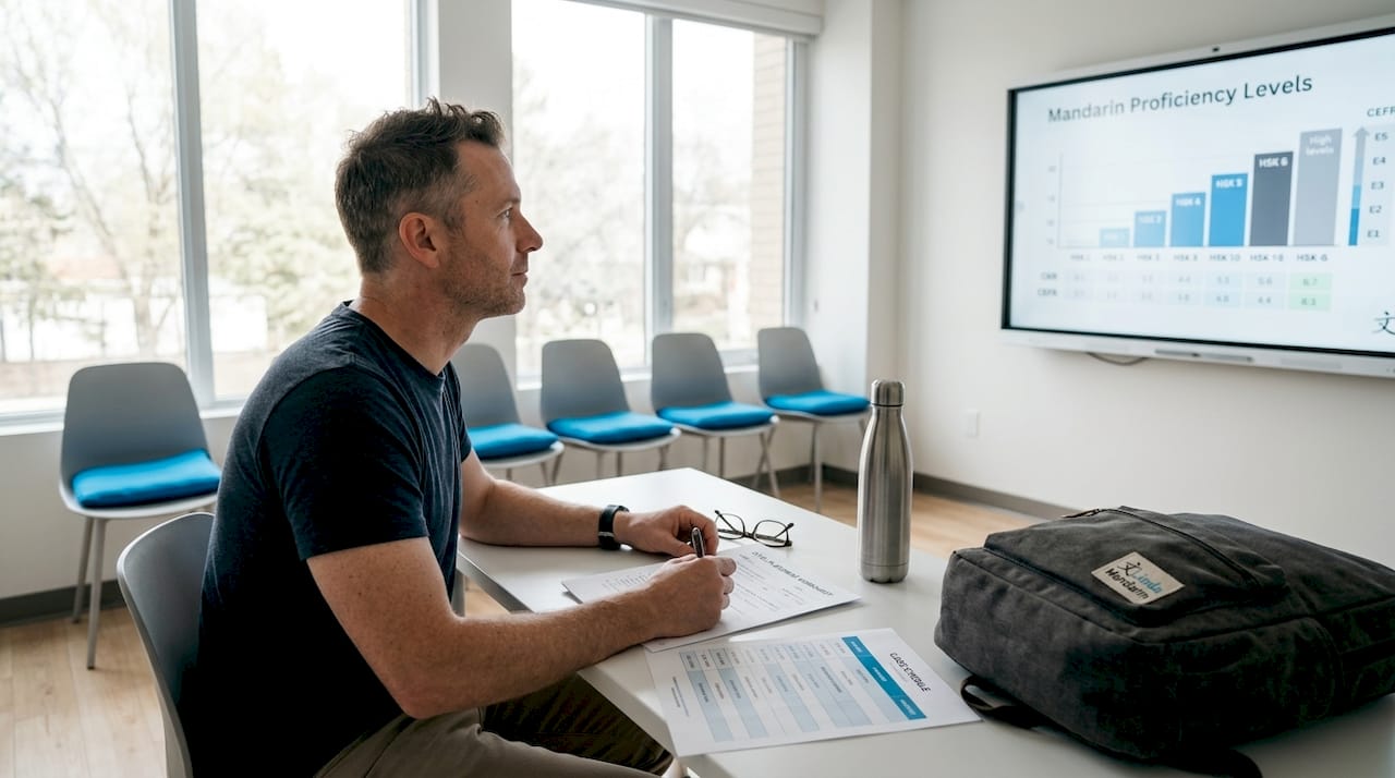 Adult student taking Mandarin placement test