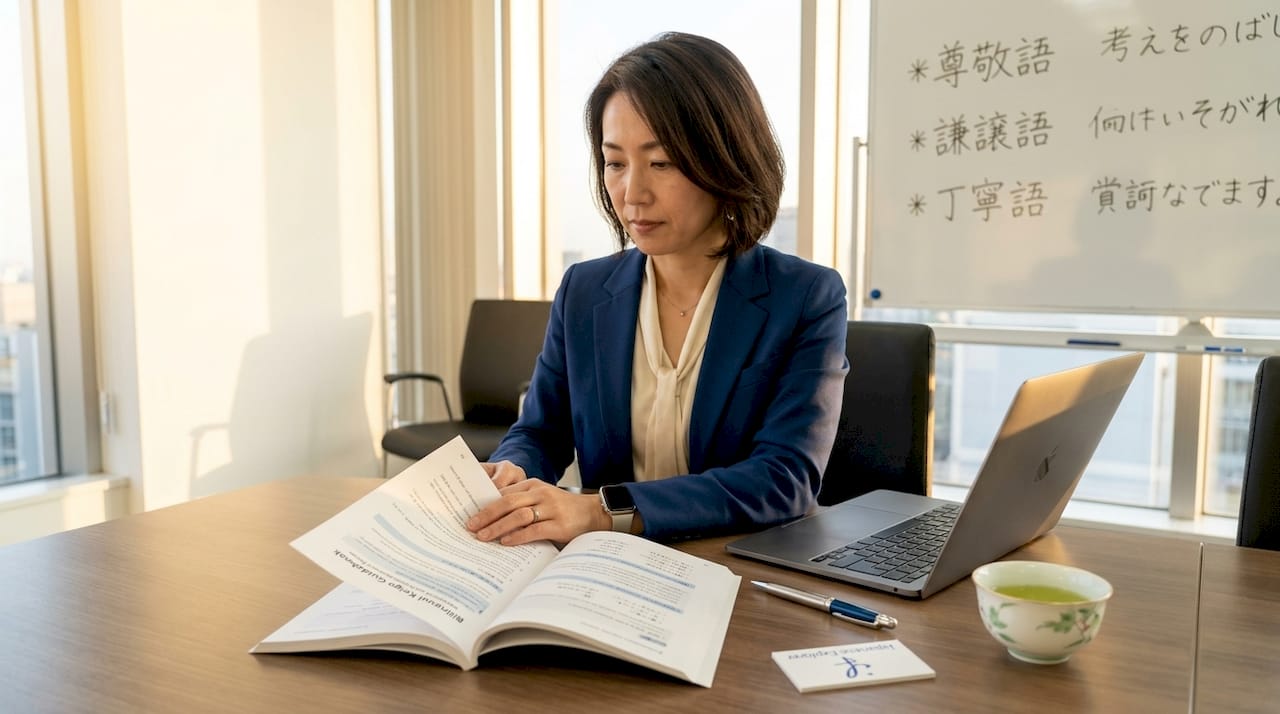 Japanese executive studying keigo language guide