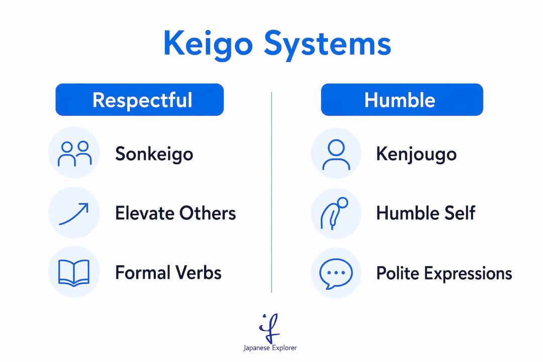 Infographic comparing respectful and humble keigo systems