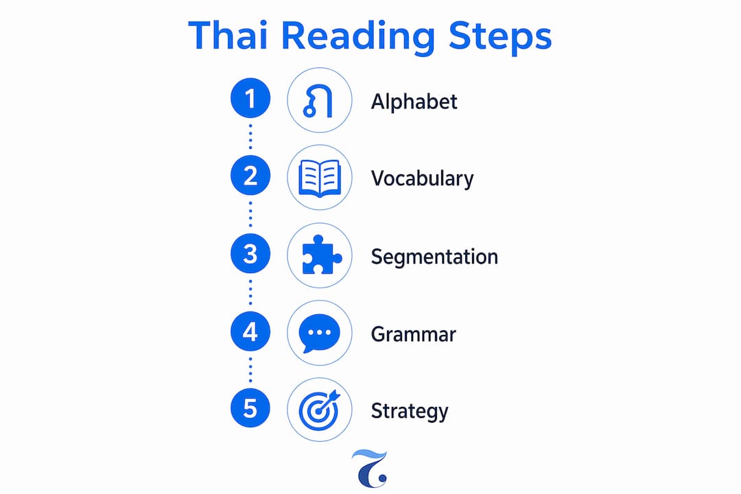 Infographic showing Thai reading comprehension steps
