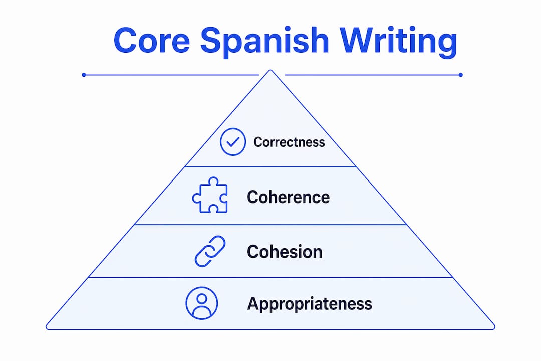 Infographic illustrating core components of Spanish writing