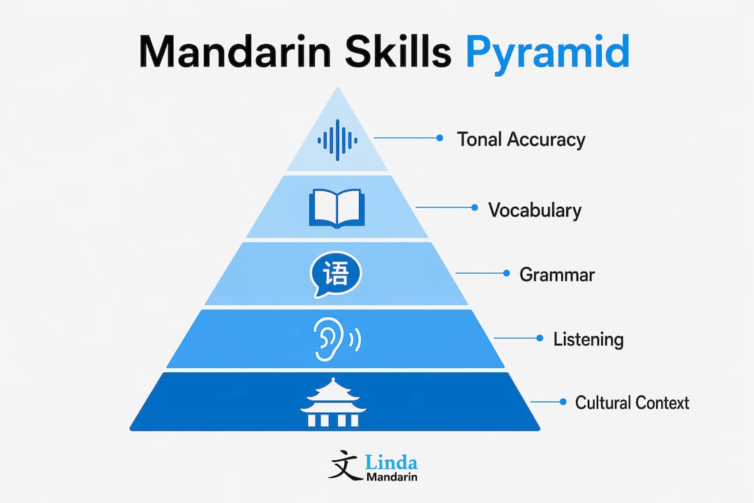 Infographic displaying ranked Mandarin communication skill components