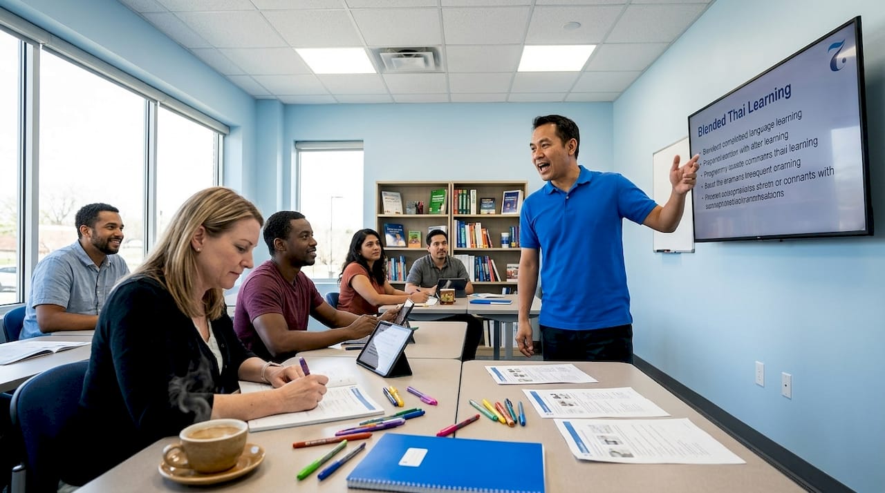 Thai language instructor teaching blended classroom