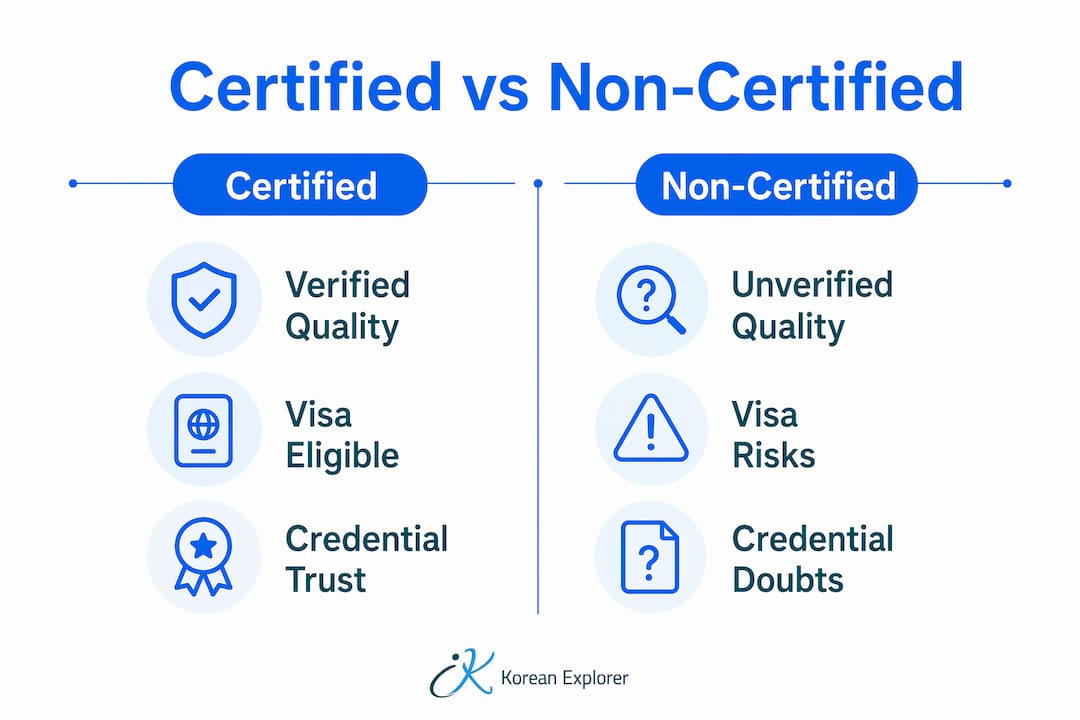 Infographic comparing certified and non-certified language schools