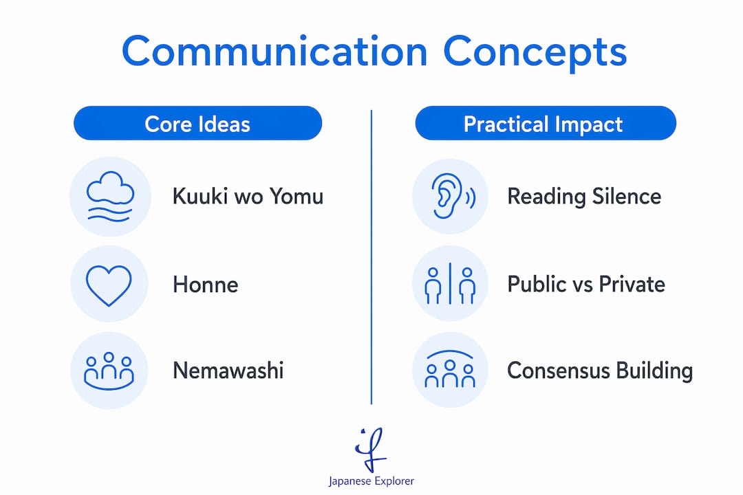 Infographic showing core Japanese communication concepts