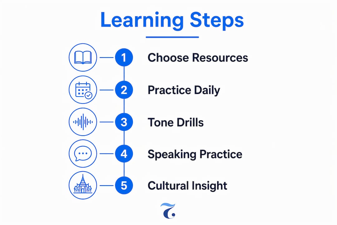 Infographic outlining key steps to maximize Thai learning online