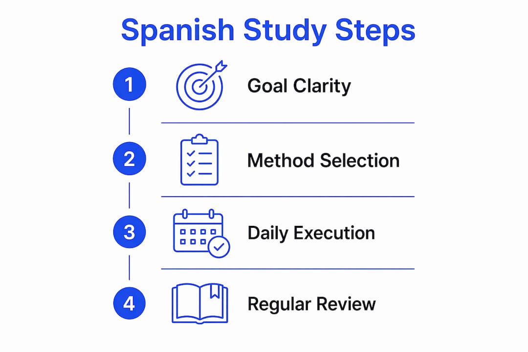 Infographic of structured Spanish study steps