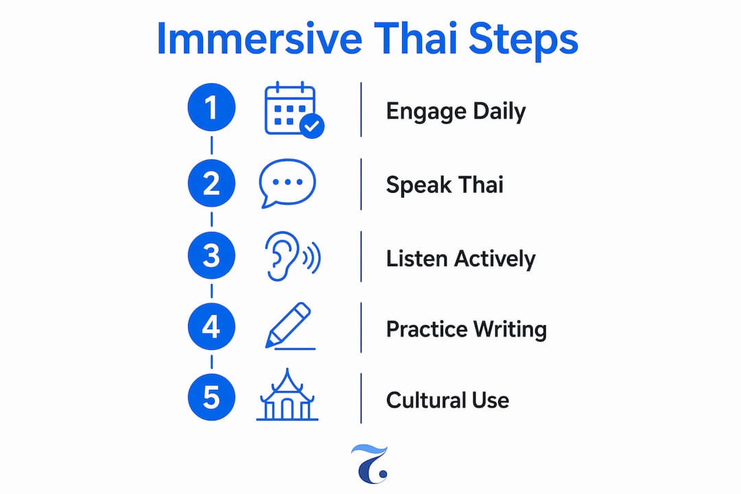 Infographic detailing immersive Thai learning steps