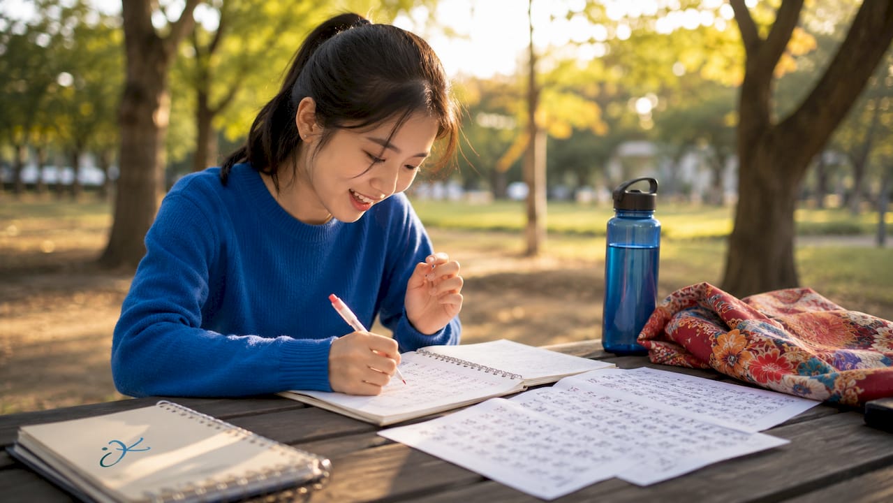Study desk with Korean tongue twister materials