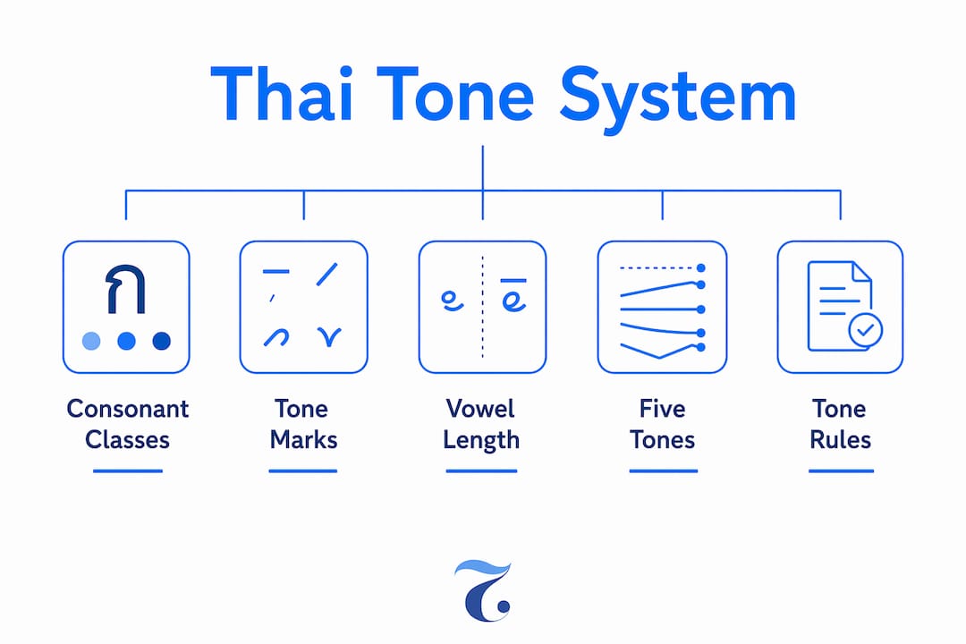Infographic showing Thai tone system components