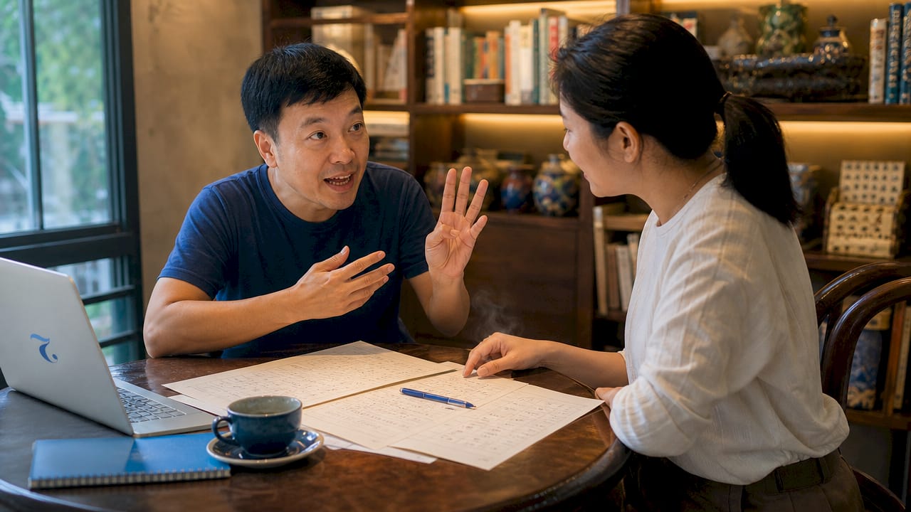Thai tutor coaching vocabulary pronunciation
