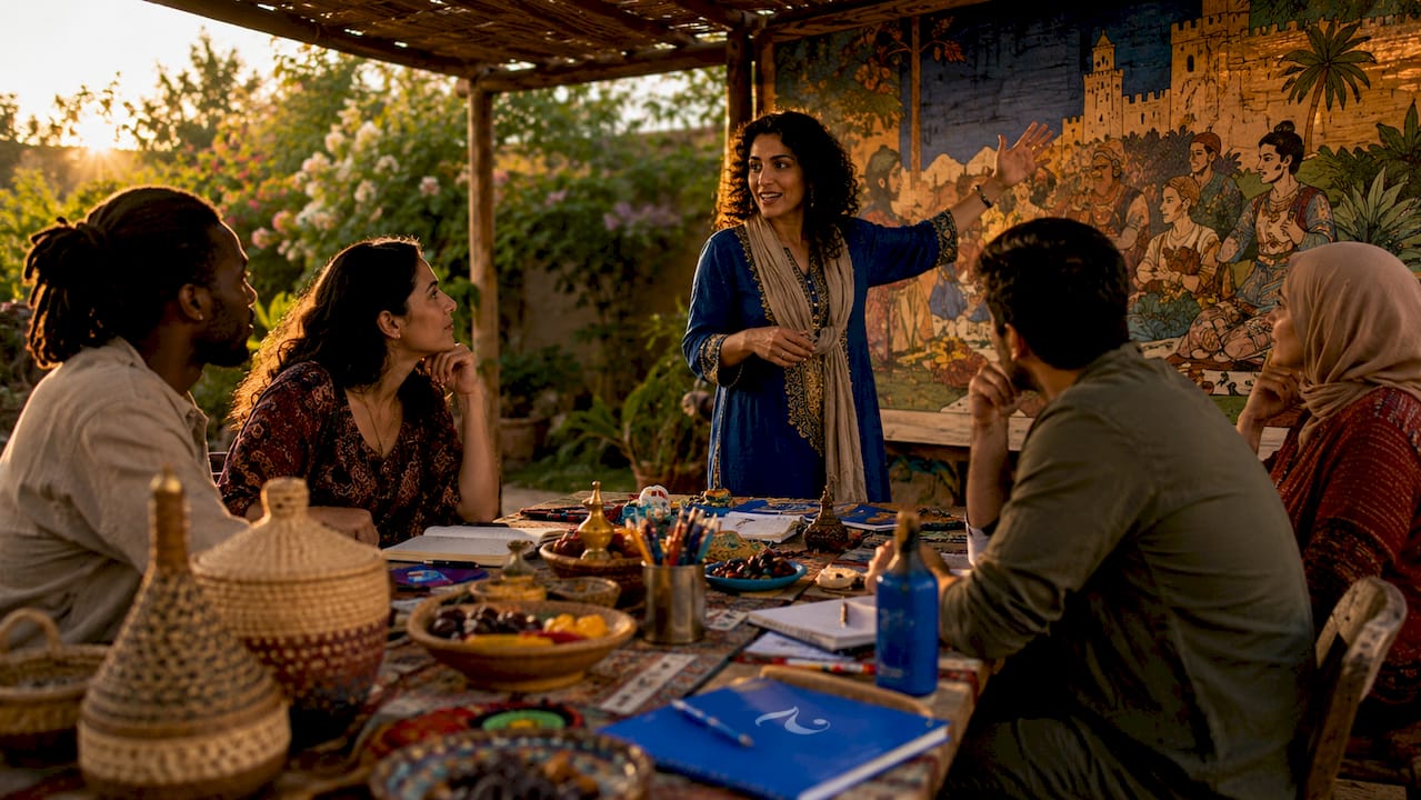 Adults learning language via local culture stories
