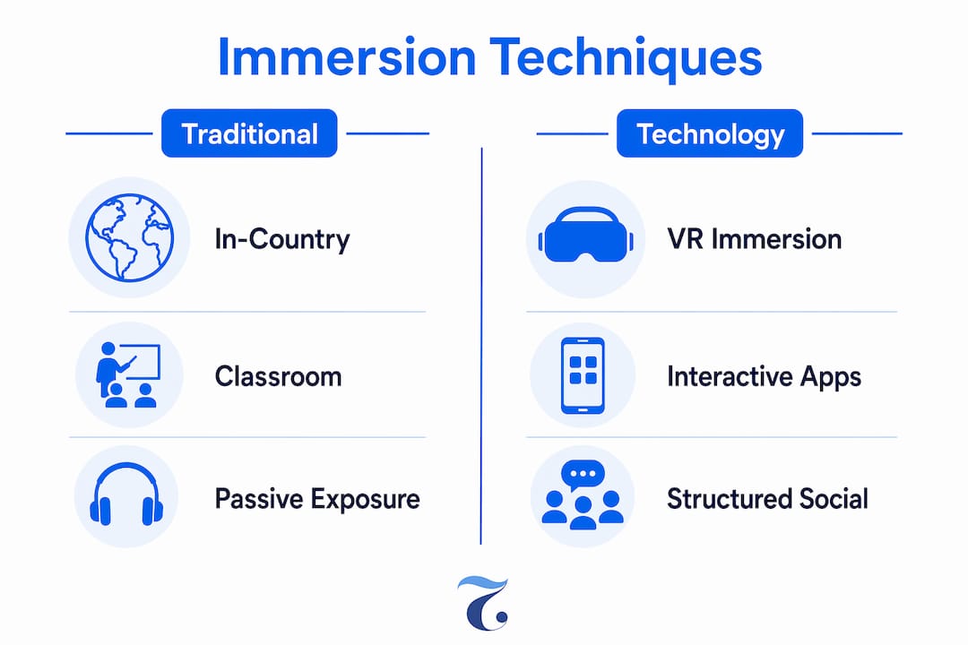 Infographic comparing traditional and technology immersion methods