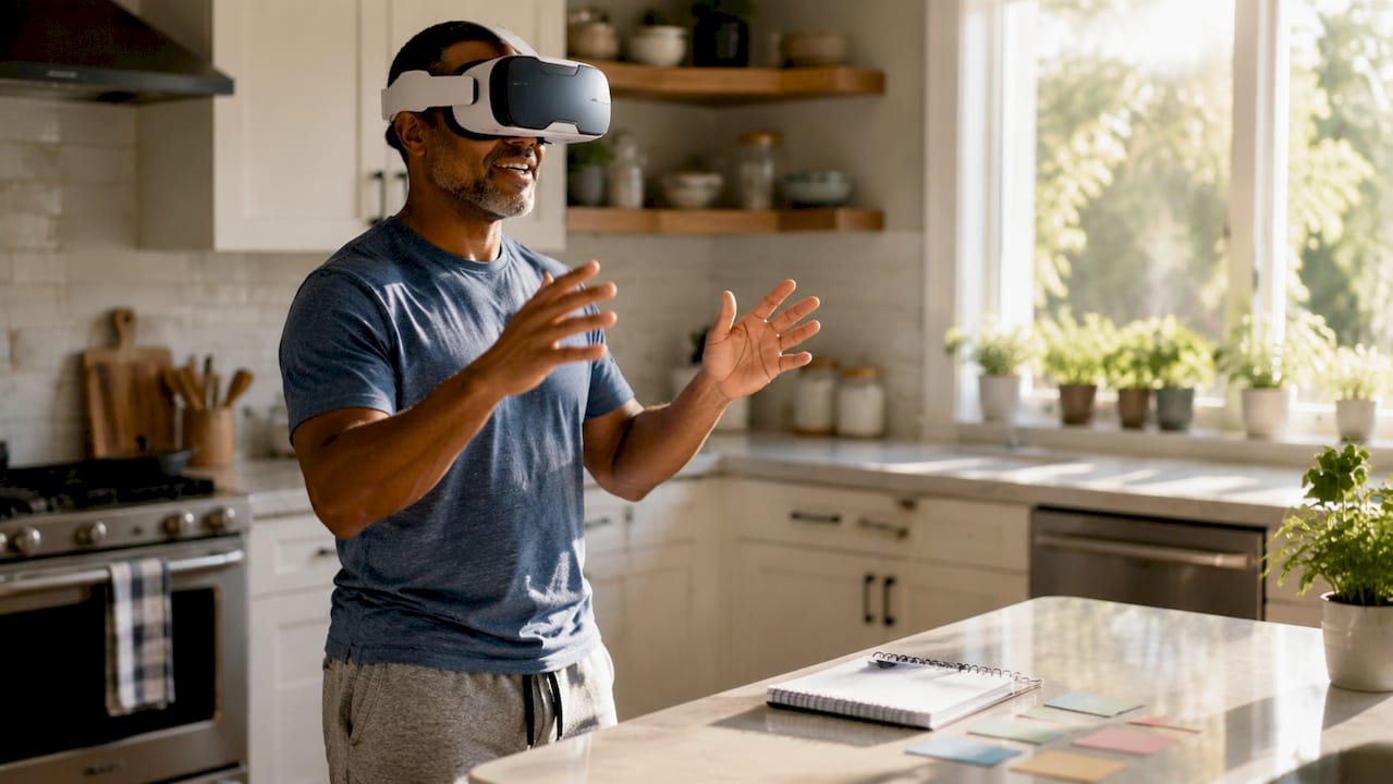 Man using VR headset for language immersion