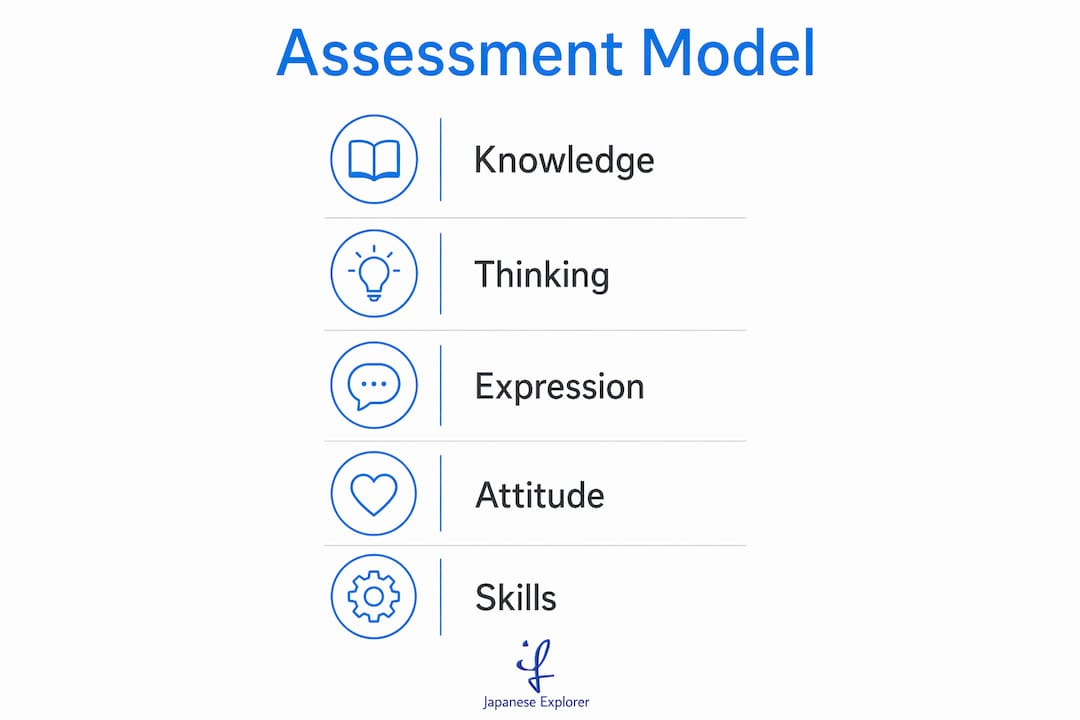 Infographic displaying Japanese curriculum assessment dimensions