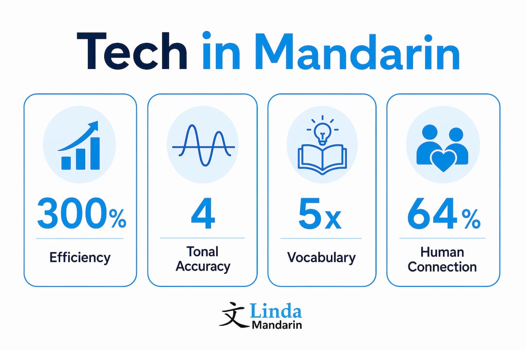Infographic showing key statistics on Mandarin tech learning