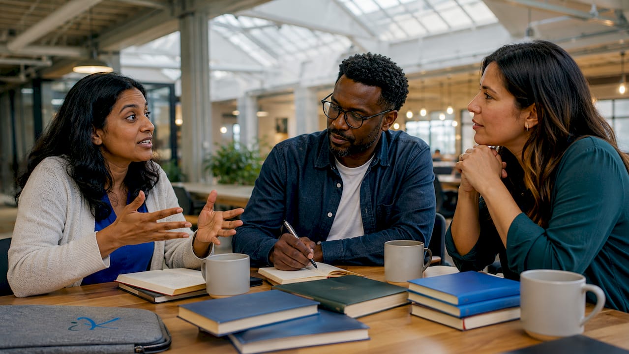Business team using language skills in meeting