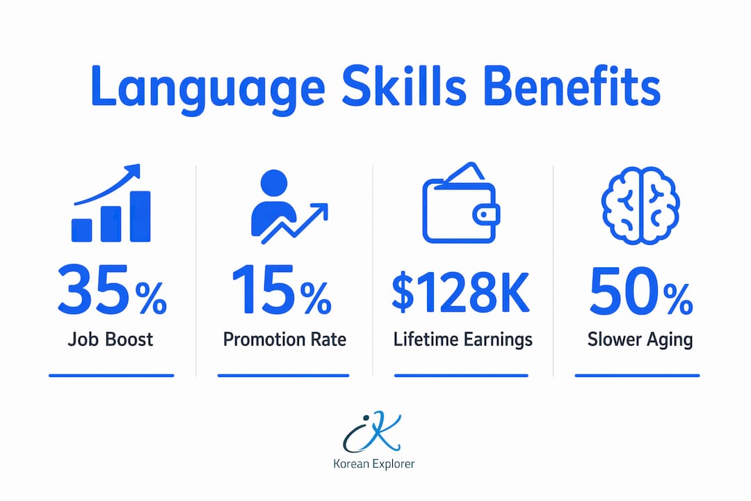 Infographic of language skill career and brain statistics