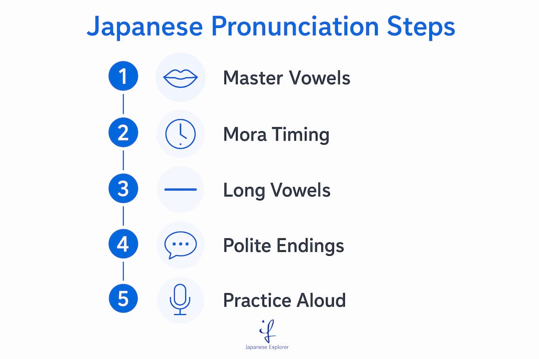 Infographic illustrating key steps in Japanese pronunciation