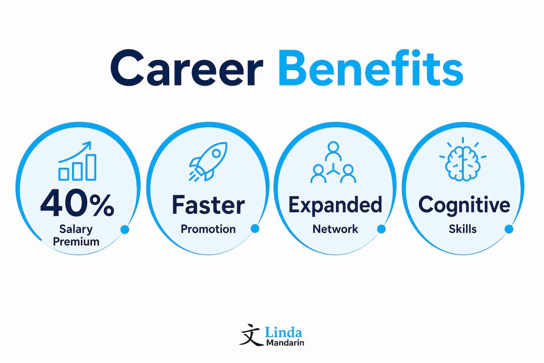 Infographic showing key Mandarin career benefits and stats