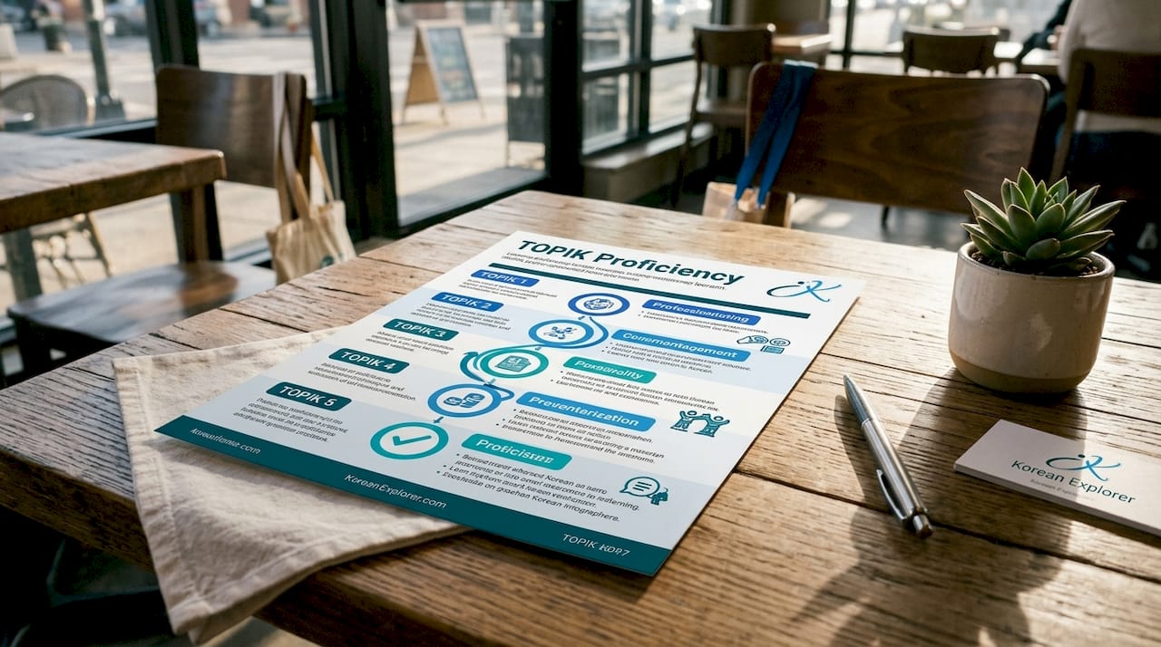 Printed infographic of TOPIK proficiency levels