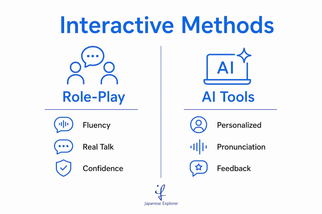 Infographic comparing role-play and AI interactive language methods