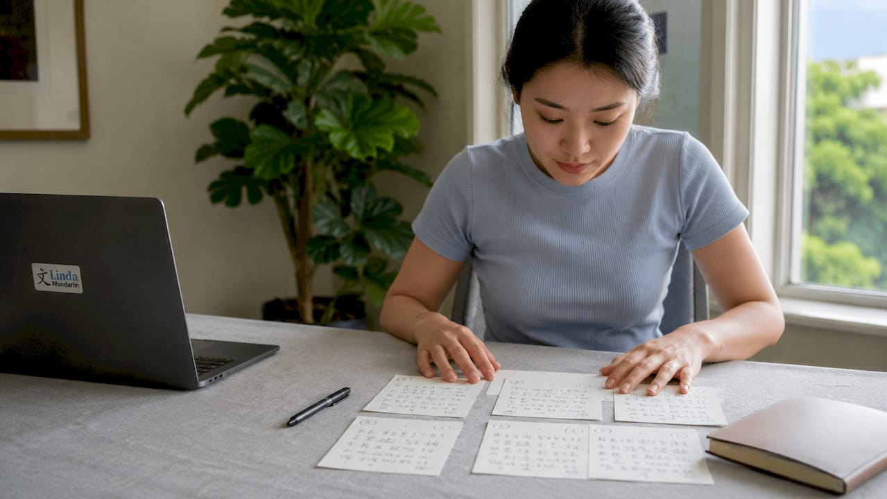 Notes detailing Chinese email structure in notebook