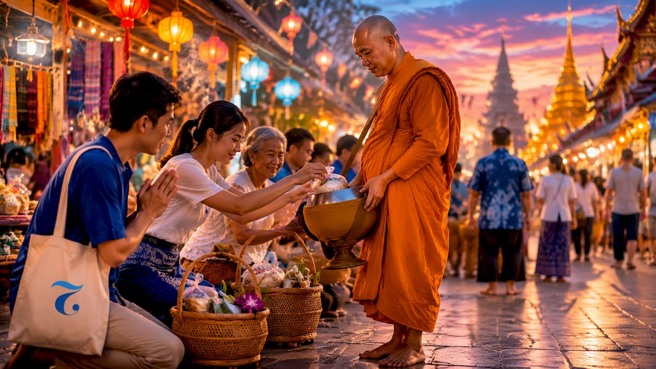 People performing Buddhist merit-making ceremony