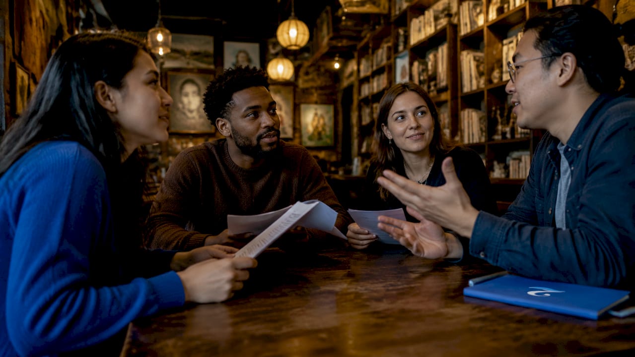 Language learners role-playing cultural scenarios
