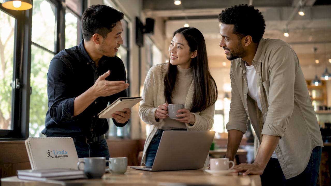 Diverse business team speaking Mandarin in meeting