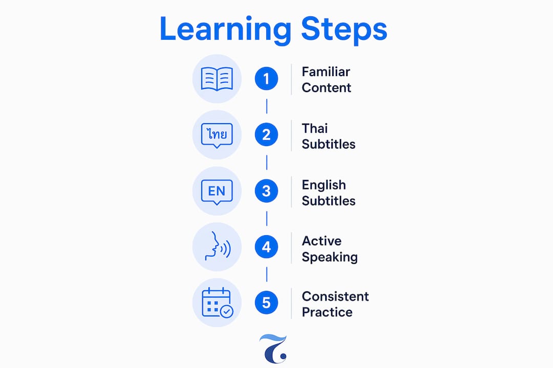 Infographic illustrating learning steps for Thai media exposure