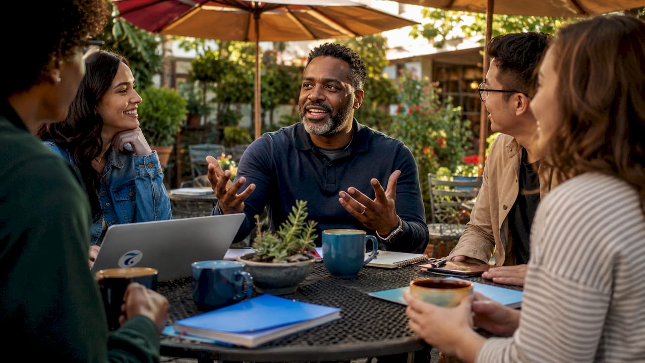 Man engaged in community language and culture class