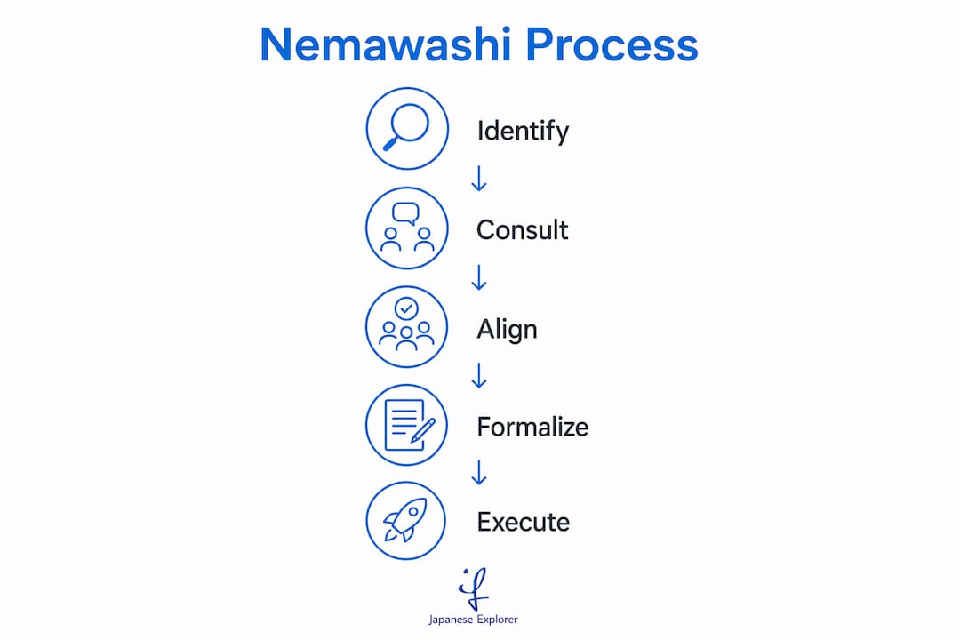 Infographic illustrating steps of the Nemawashi process