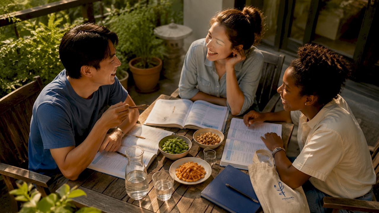 Group of friends using casual Japanese conversation at home
