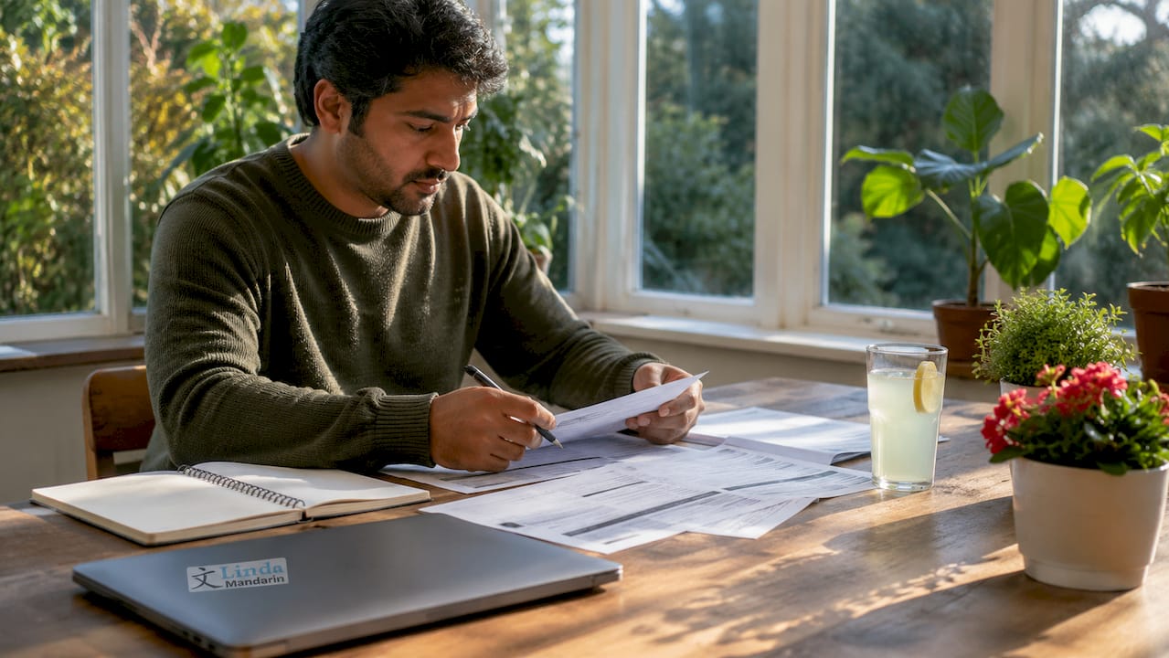 Graduate student reviewing admission documents