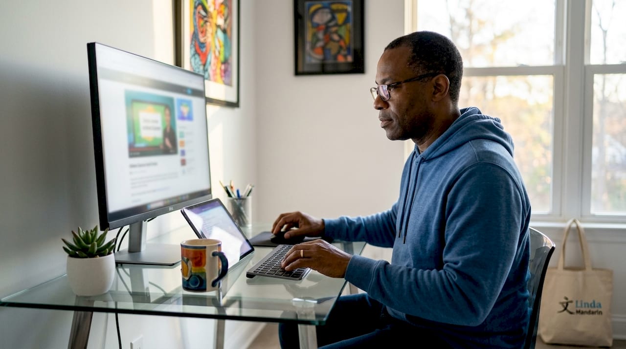 Man participating in online financial engineering course