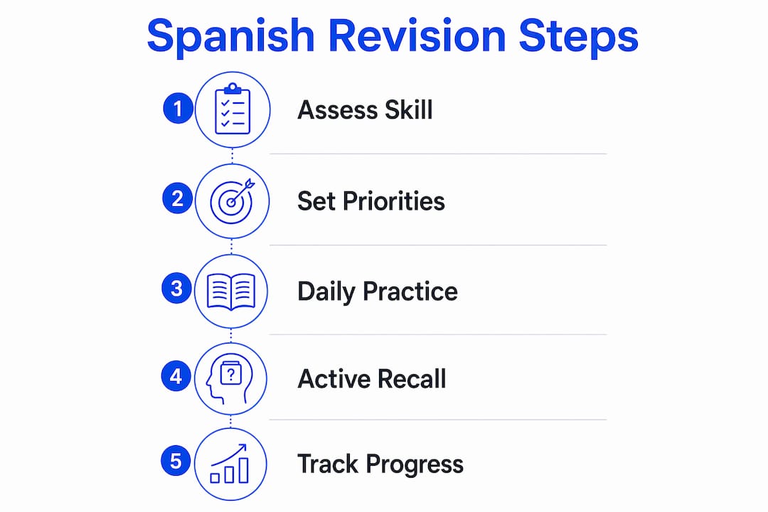 Infographic depicting step-by-step Spanish revision process