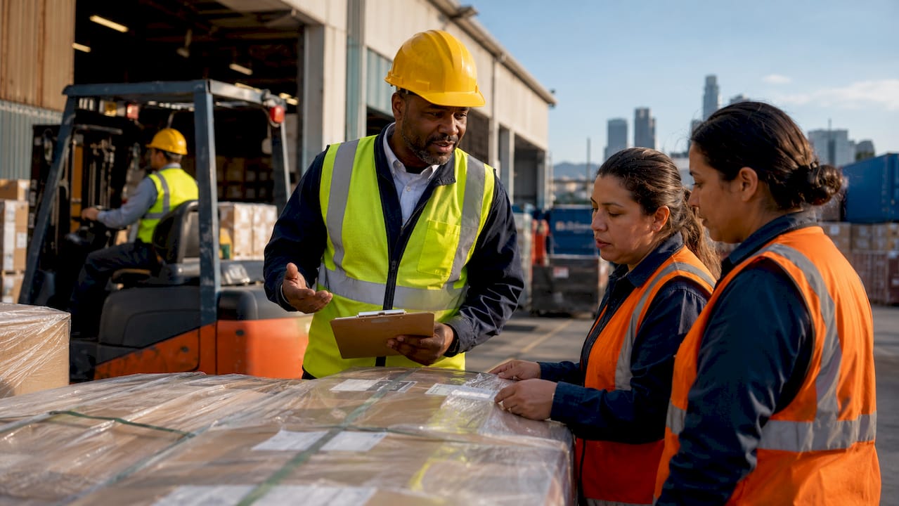 Trading warehouse with supervisor and workers