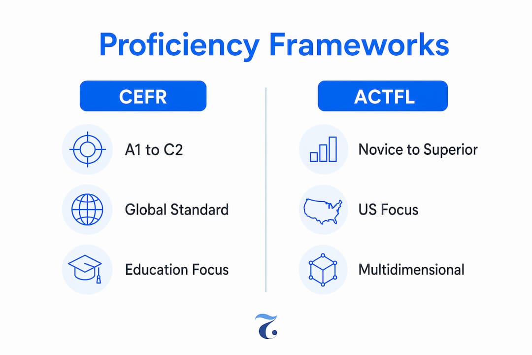 Comparison infographic of language proficiency frameworks