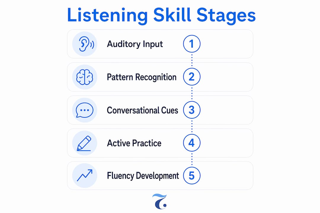 Infographic illustrating stages of listening skill development