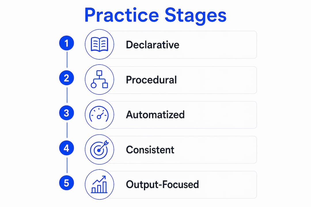 Infographic depicting stages of language practice