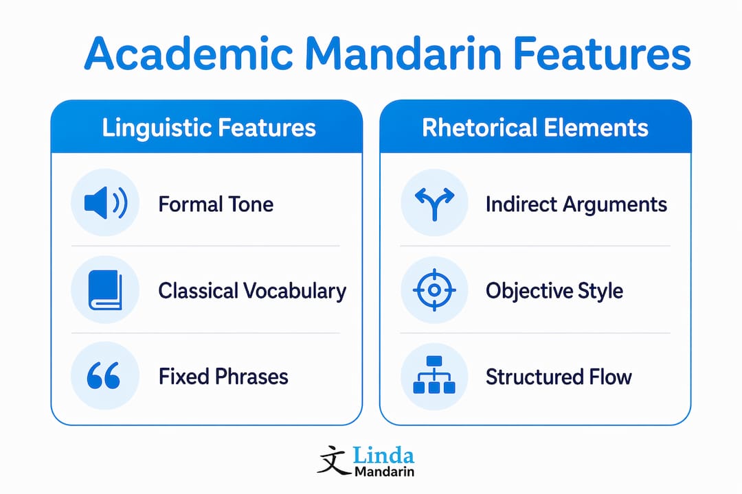 Infographic comparing linguistic and rhetorical features
